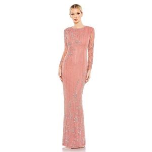 Mac Duggal Embellished High Neck Illusion Long‎ Sleeve Gown 11136